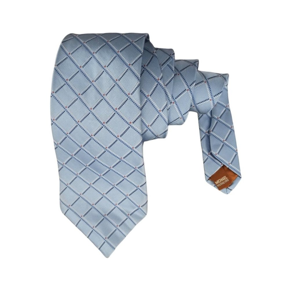MICHAEL KORS Blue Plaids Silk Tie 59"/ 3.5" EC